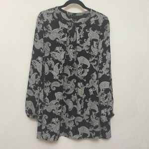 AB Studio Black Paisley Long Sleeve Tunic Size XL